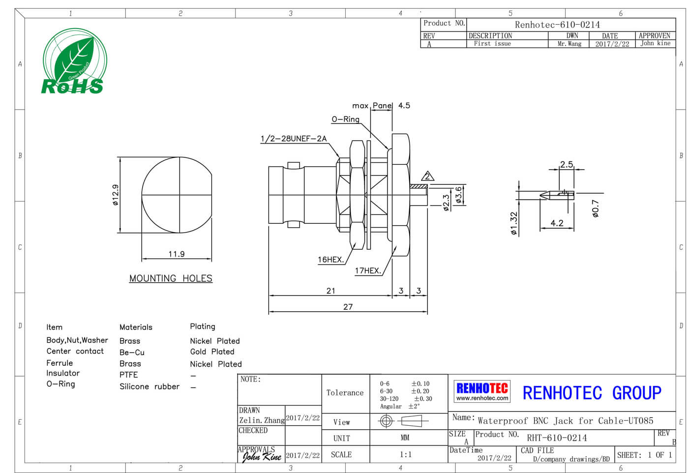 bnc公頭焊線直式連接器后鎖穿墻焊接式接同軸線纜